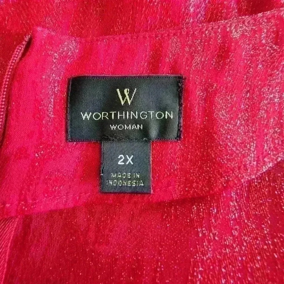 Worthington Woman Blouse Red Shimmer Flowy Sleeveless Ruffle Plus Size 2X - Picture 7 of 8